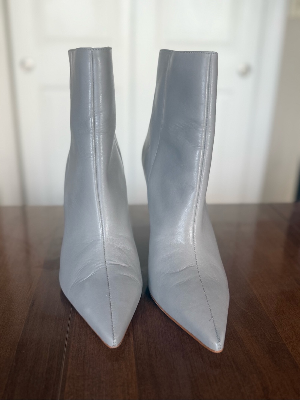 🍂 Steve Madden "Kilena" Grey Leather Pointed-Toe Stiletto Ankle Booties